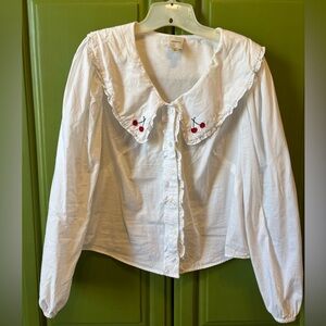 Anthropologie-Maeve White Blouse with Cherry Details